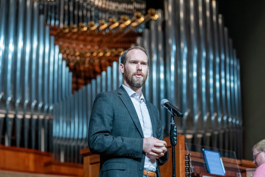 Josh Ring in front of organ