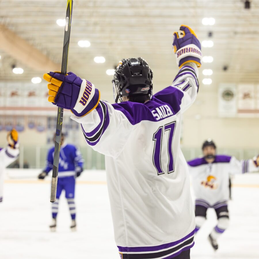 Hockey player cheering on ice