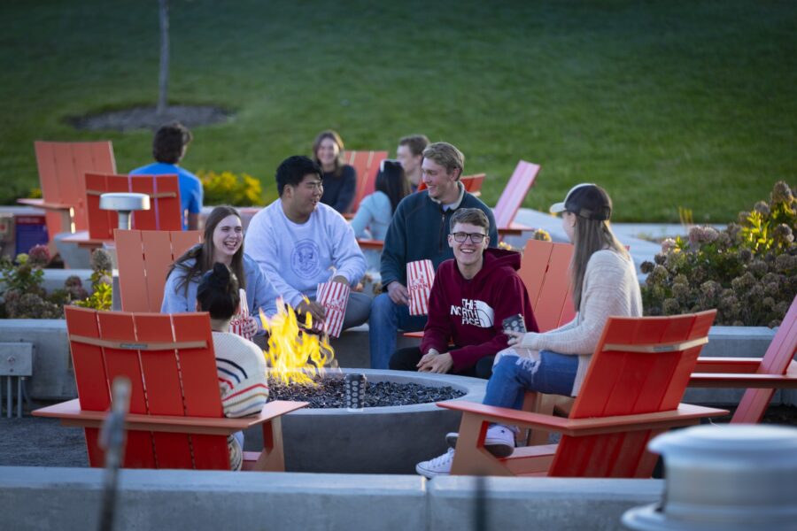 students at the Grove firepits